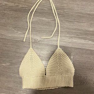 Beige Crochet Knit Cropped Halter Top size S